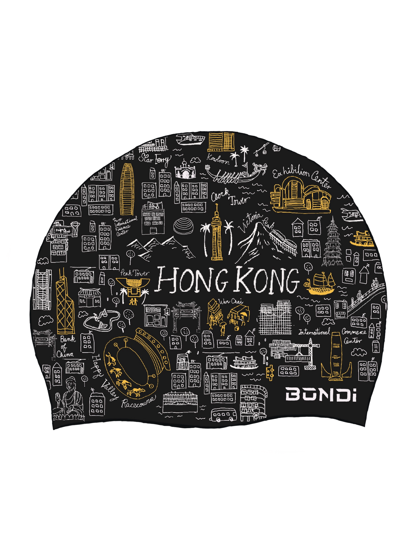 Bondi Swim HK Doodle Unisex Silicon Swim cap - Black