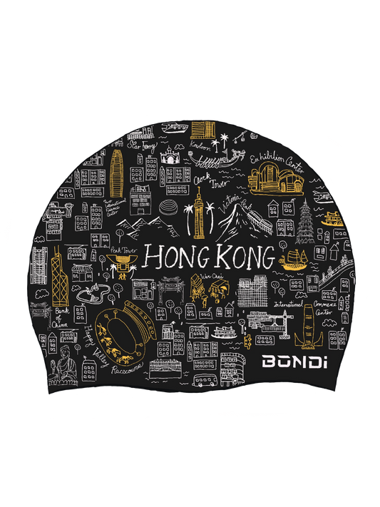 Bondi Swim HK Doodle Unisex Silicon Swim cap - Black