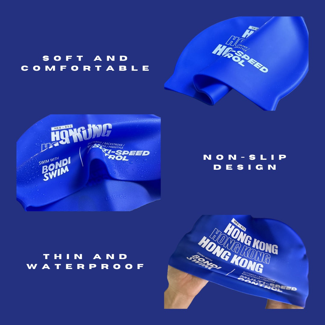 Bondi Swim Hong Kong Blue Unisex Silicone Swim Cap - Blue